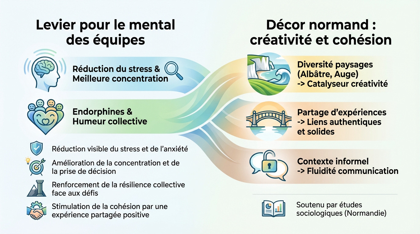 Collaborateurs célébrant une réussite collective lors d'un séminaire sportif en Normandie