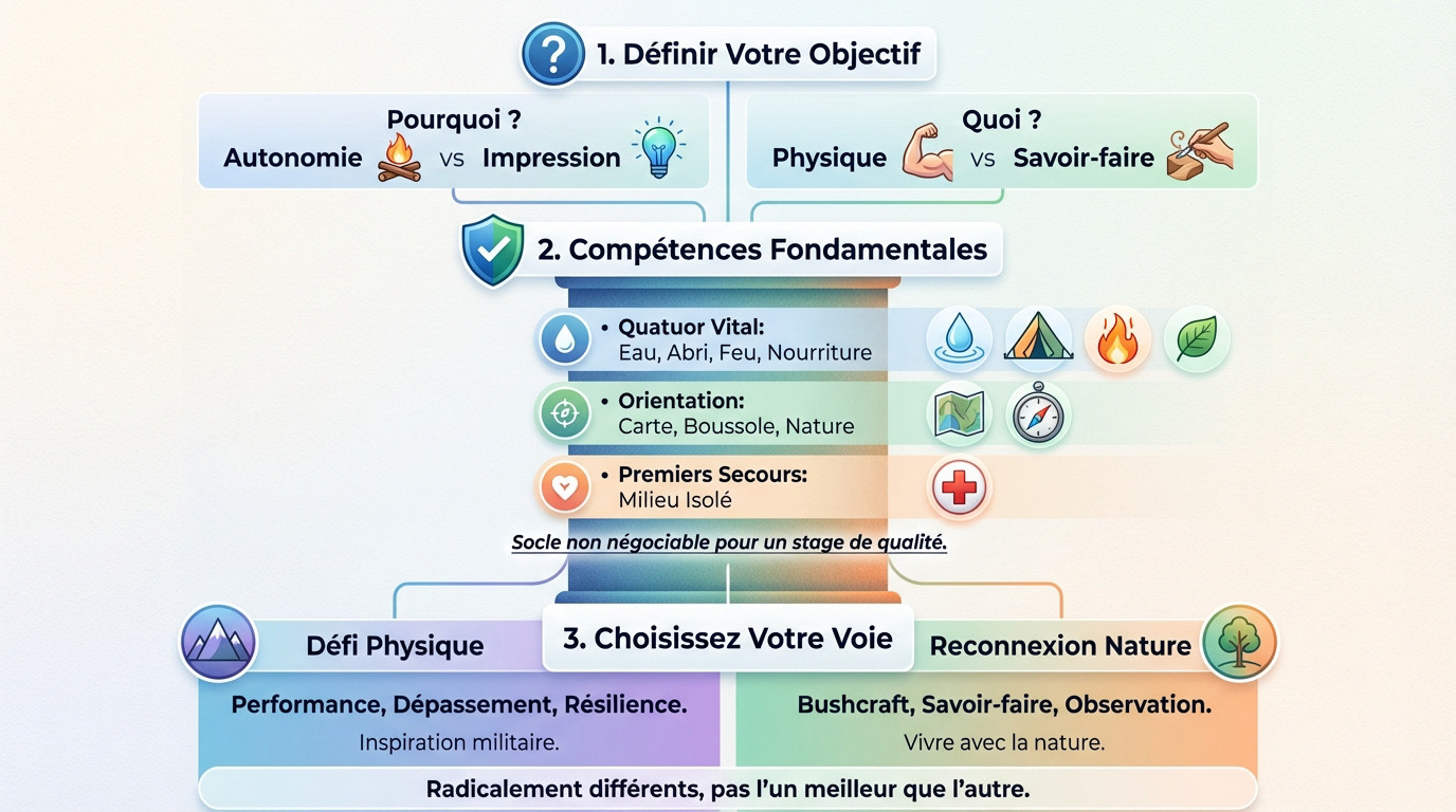 Comparaison entre stage commando et bushcraft pour choisir sa voie