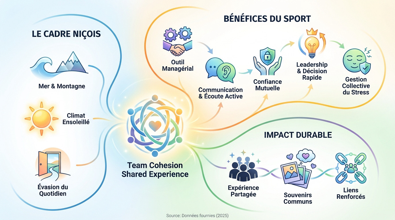 Groupe de collaborateurs célébrant une victoire lors d'un team building sportif à Nice sur la plage