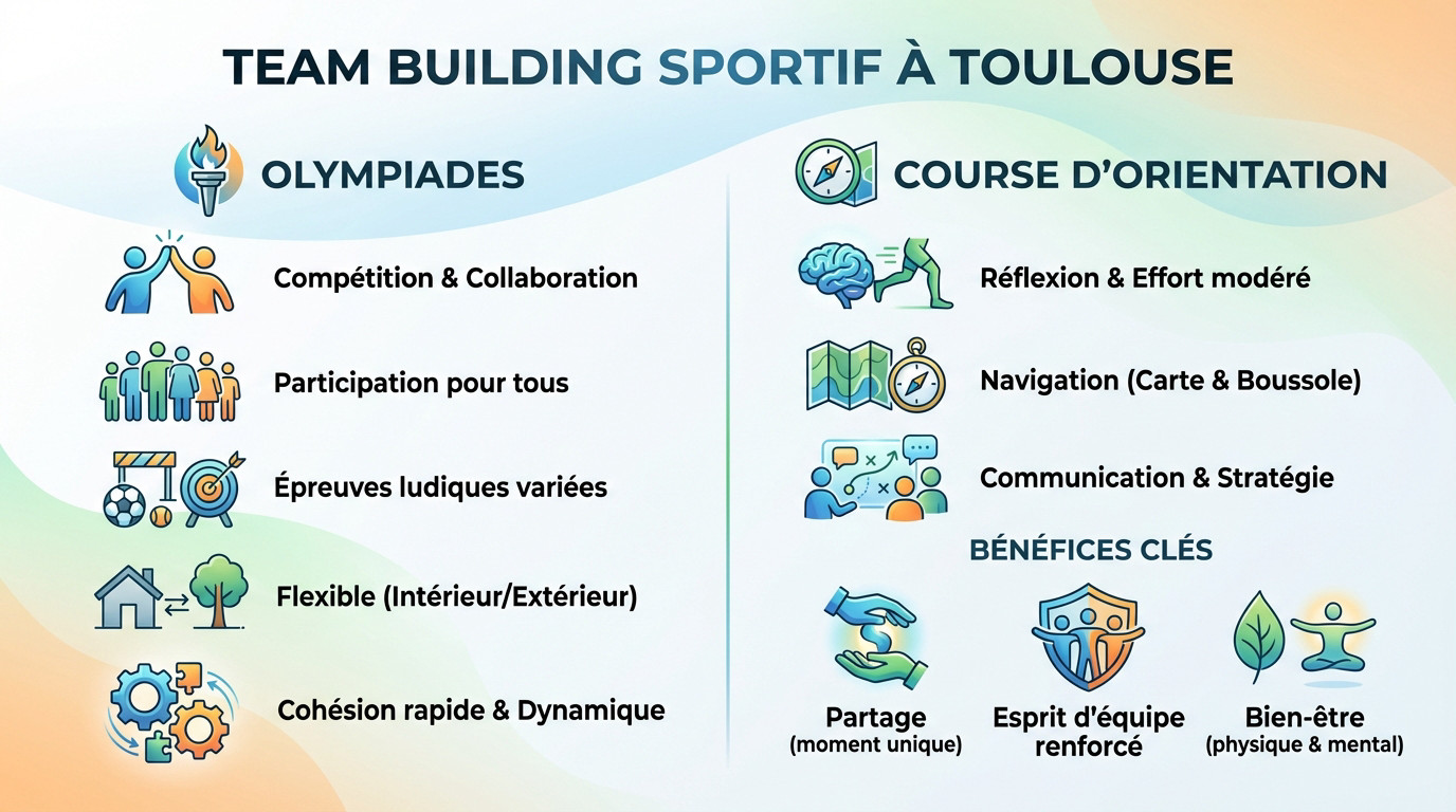 Groupe de collaborateurs participant à une olympiade de team building sportif à Toulouse